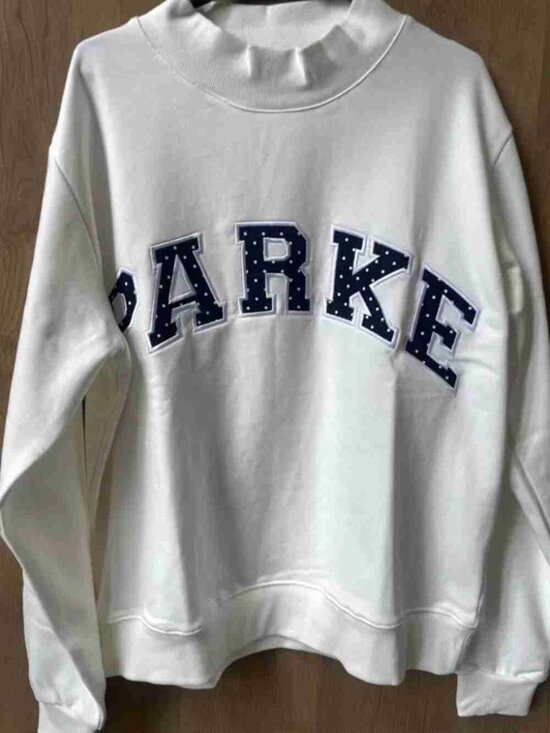 Parke Tops - 🎀White Mock Neck Sweatshirt | Parke Dotted Navy Applique Logo